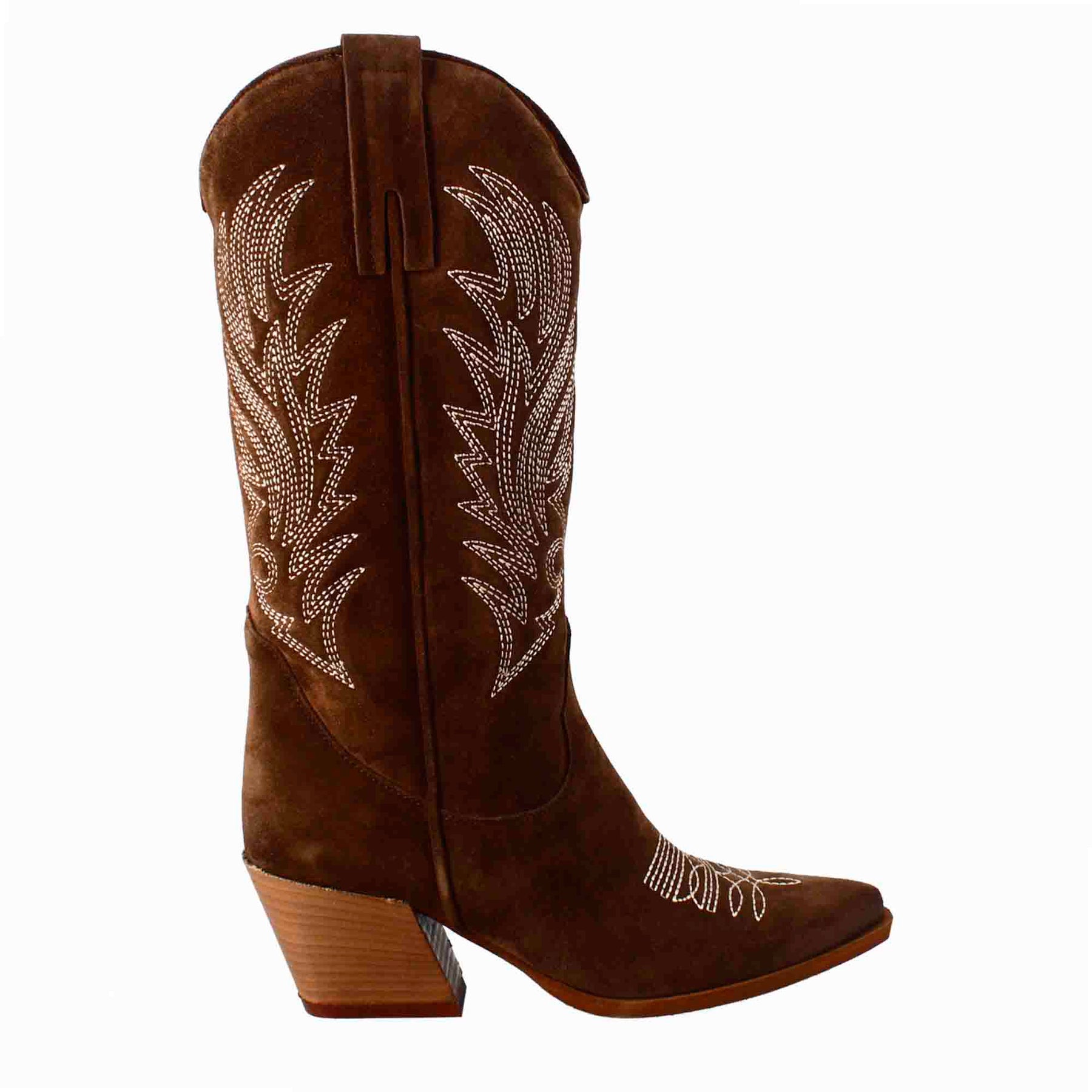 Women's Texan ankle boot in chocolate brown suede with embroidery