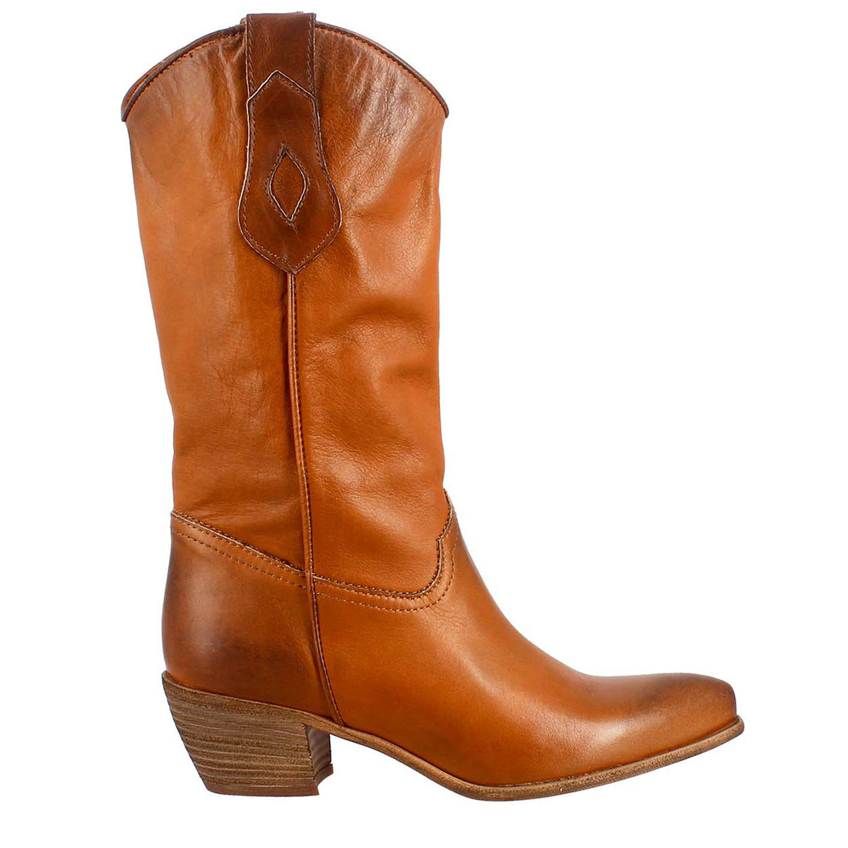 Women's Texan boots unlined in brown vintage leather.