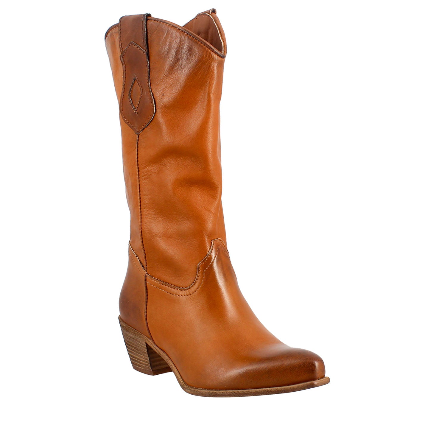 Women's Texan boots unlined in brown vintage leather.