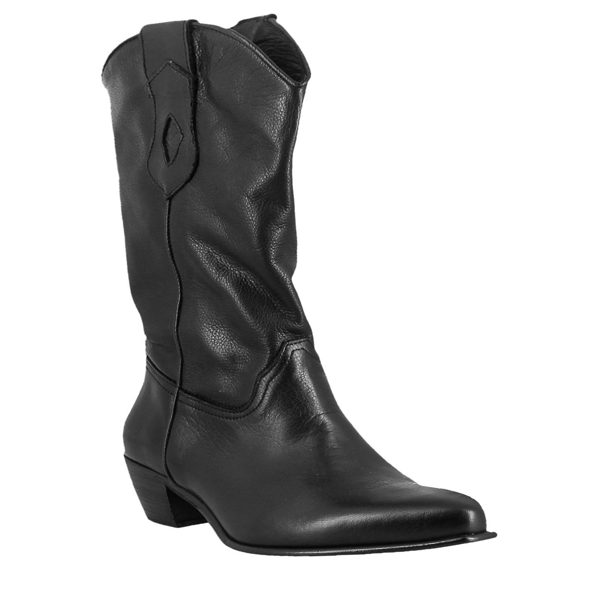 Women's Texan boots unlined in black vintage leather