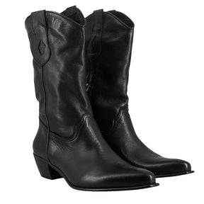 Women's Texan boots unlined in black vintage leather