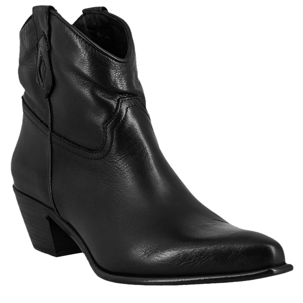 Women's low Texan boots unlined in black vintage leather