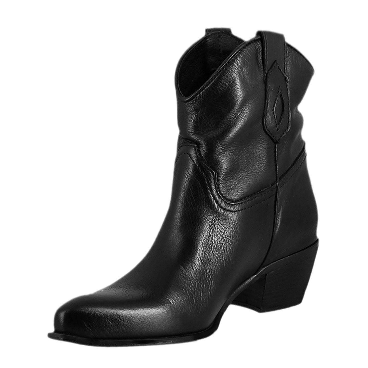 Women's low Texan boots unlined in black vintage leather