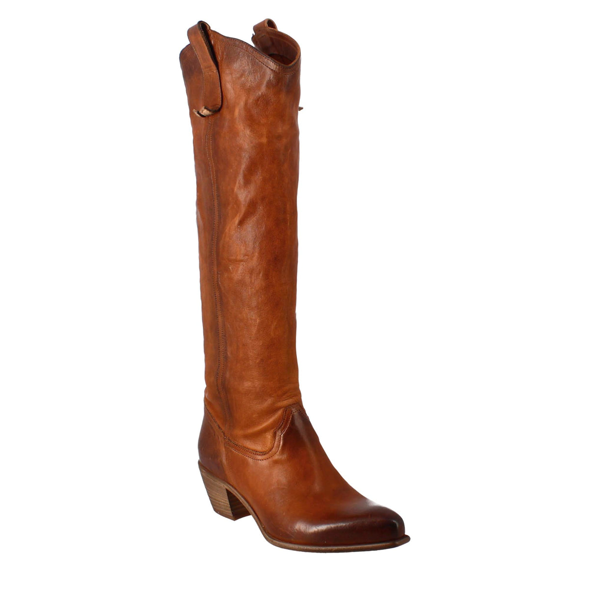 Women's handmade Texan high boots in tan leather with zip