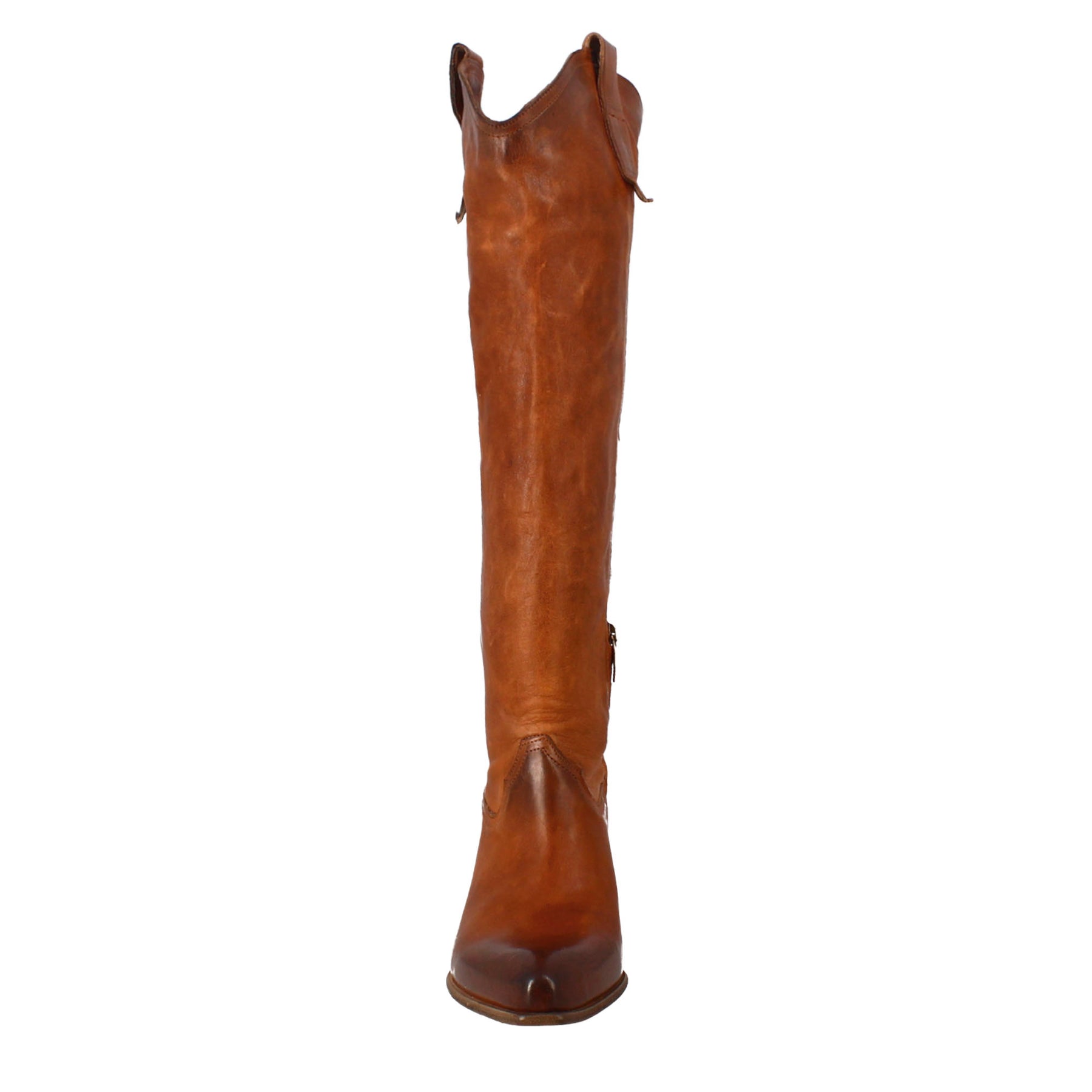 Women's handmade Texan high boots in tan leather with zip