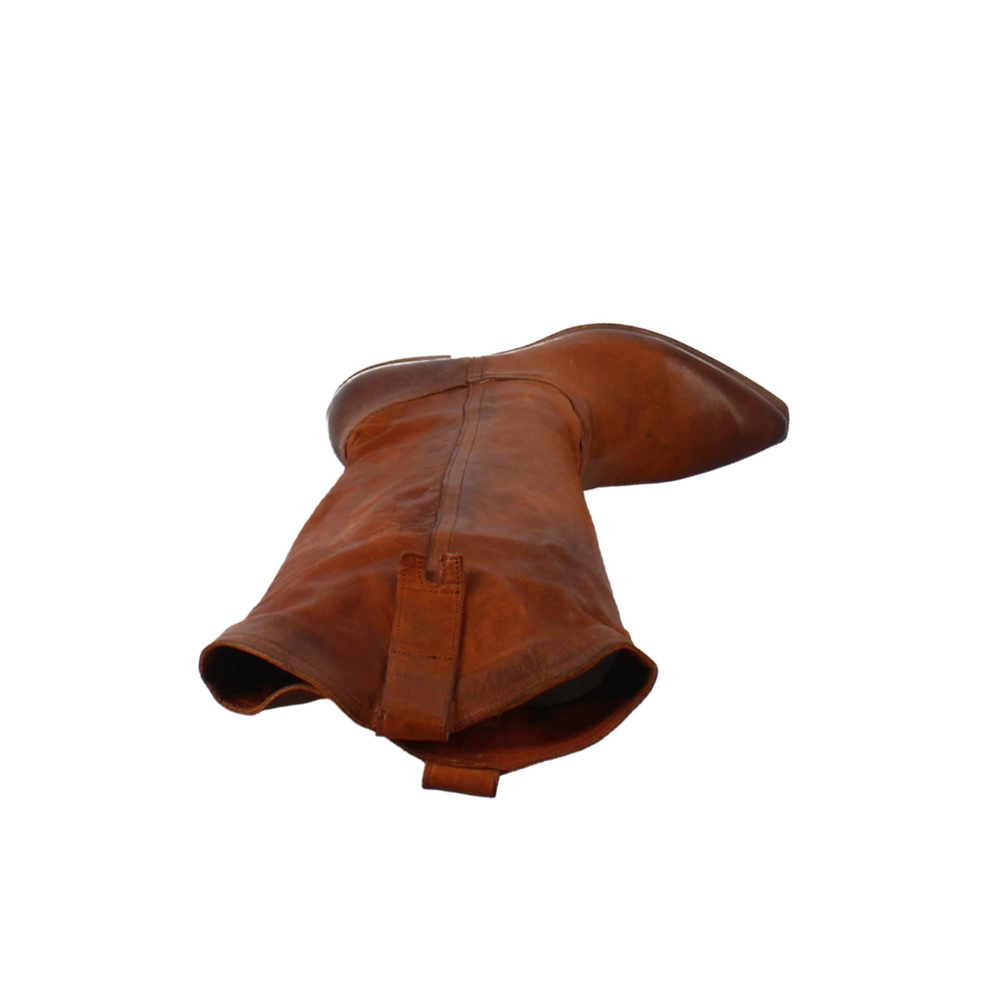 Women's handmade Texan high boots in tan leather with zip