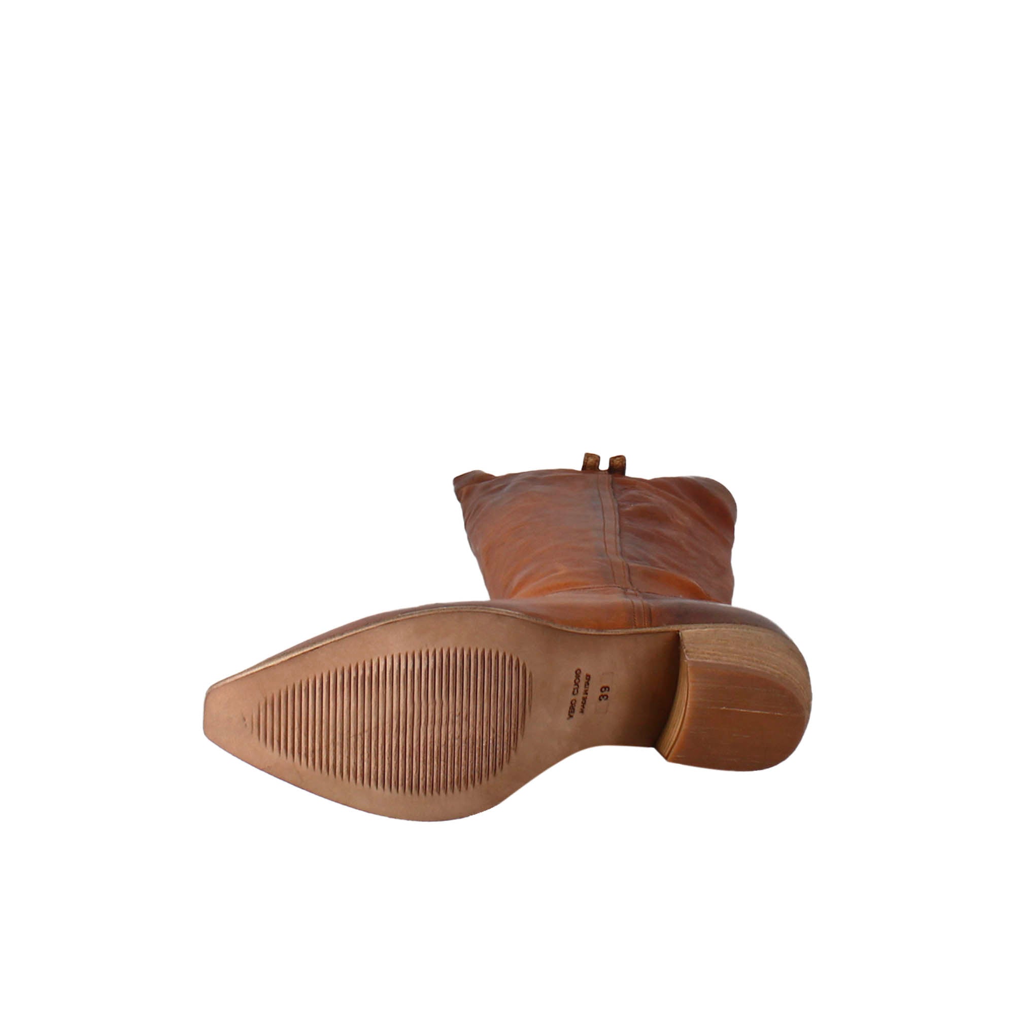 Women's handmade Texan high boots in tan leather with zip