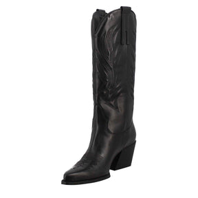 Women's Texan boot in black leather with embroidery