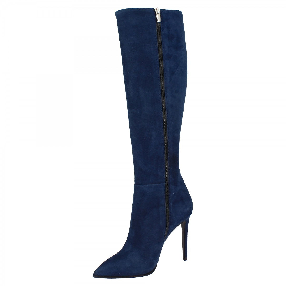 Women’s handmade pointed toe stiletto heel knee high boots in blue sue