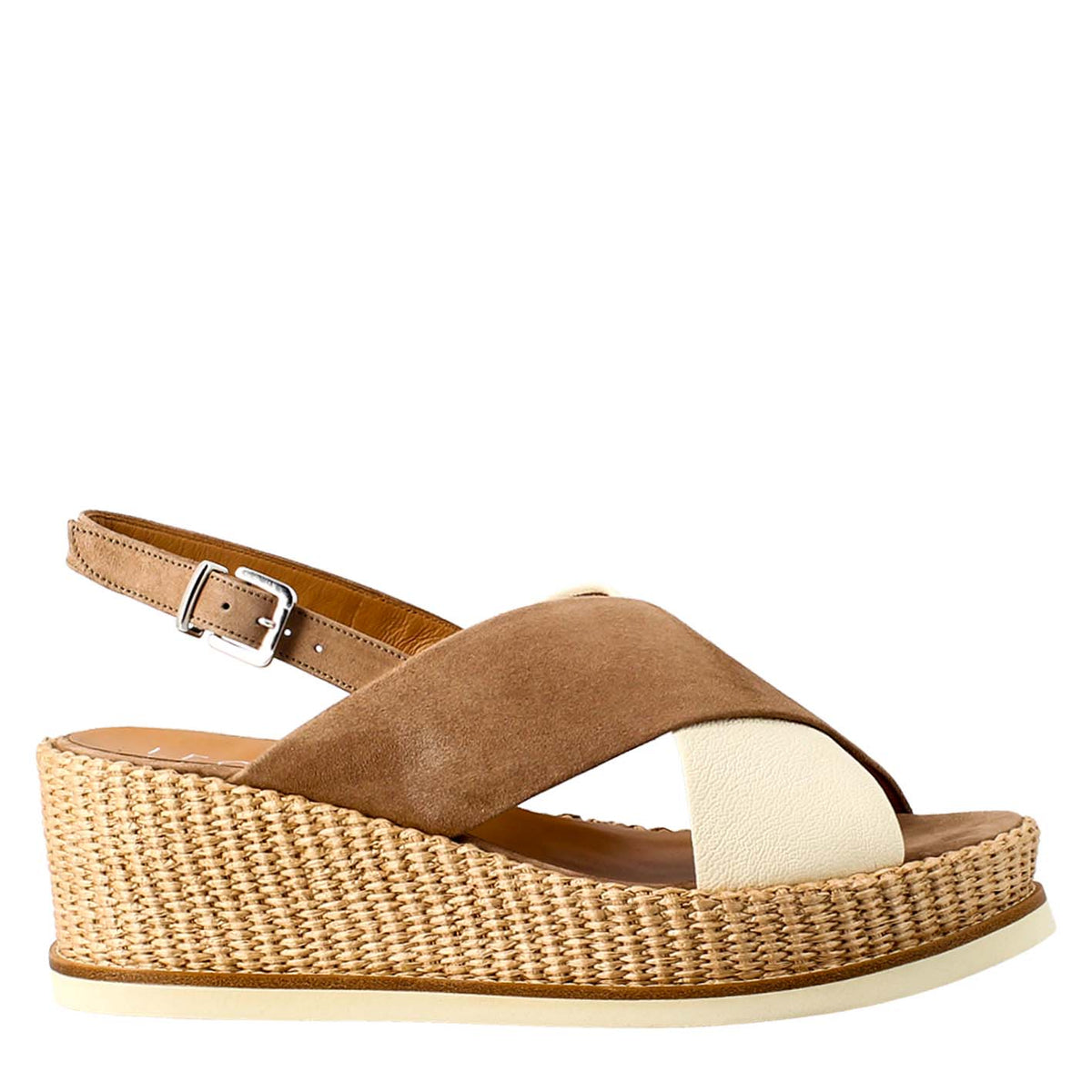 Women's wedge in bio-colored cream and leather