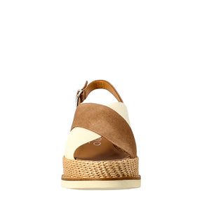 Women's wedge in bio-colored cream and leather