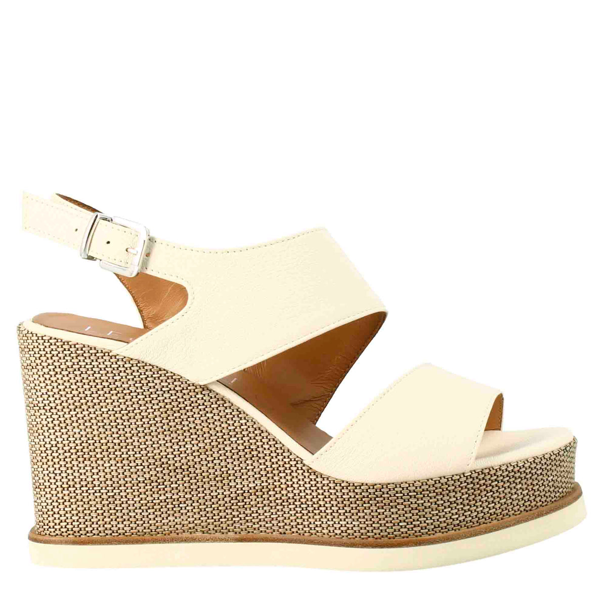 High women's wedge in cream colored leather