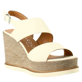 High women's wedge in cream colored leather
