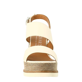 High women's wedge in cream colored leather