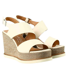 High women's wedge in cream colored leather
