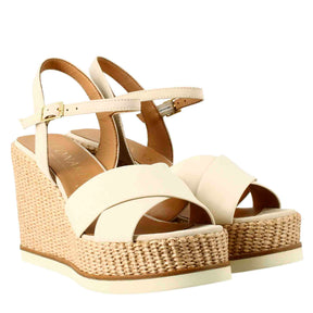 Women's wedge in biocolour cream and nude
